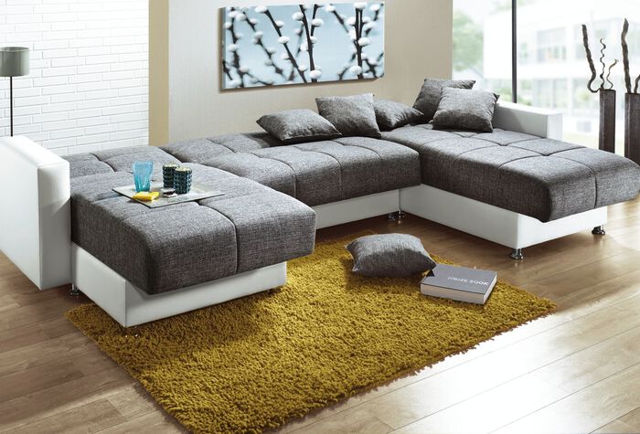 Polsterm&ouml;bel mit Bettfunktion WEISS-GRAU